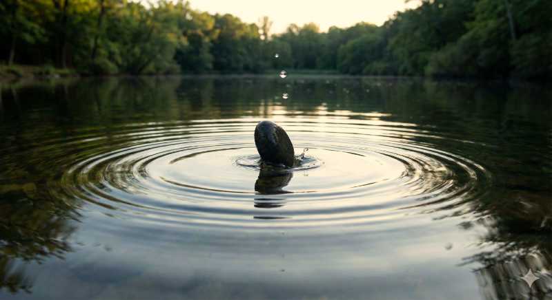 A pebble dropping into water creating a ripple.